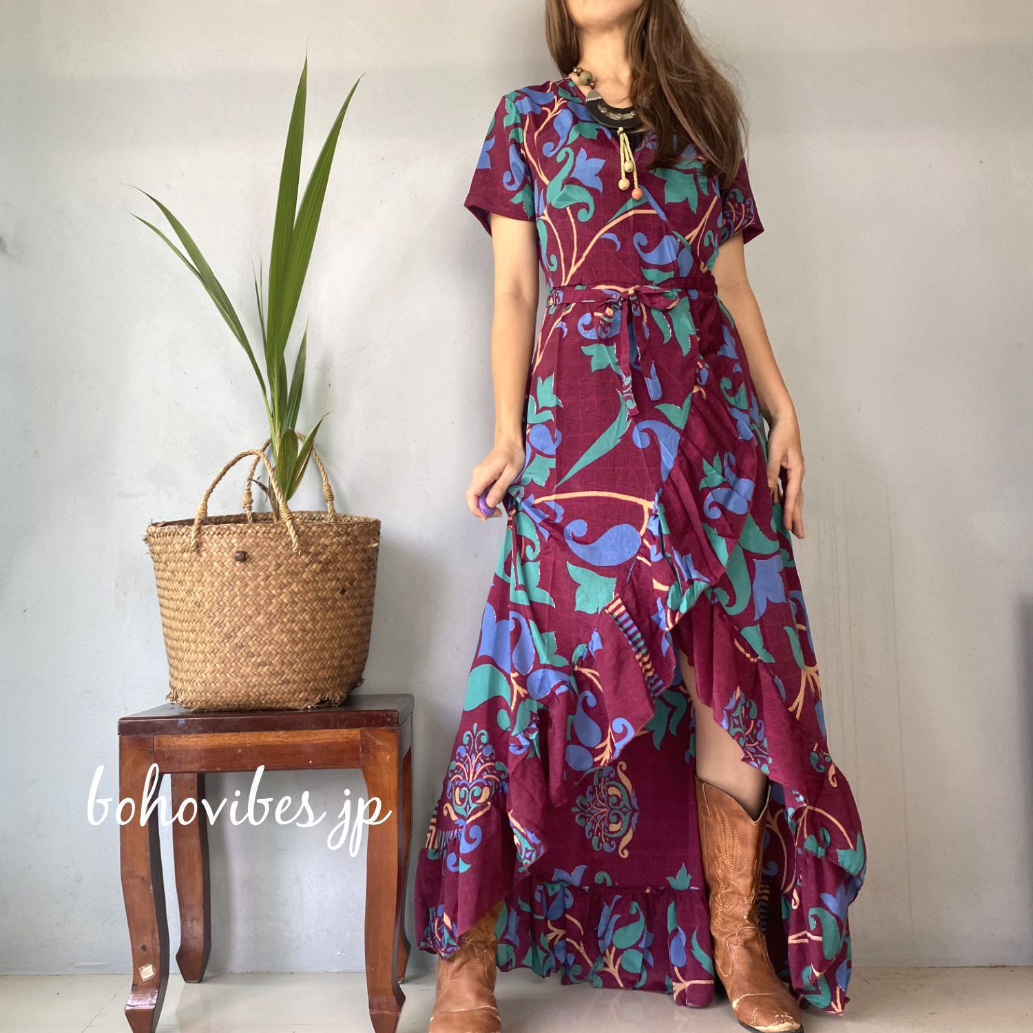 【No.29】インドサリー生地リメイク◎カシュクールkimonoワンピース