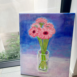 ガーベラの絵、花の絵、アート、キャンバス、オリジナル、手描き