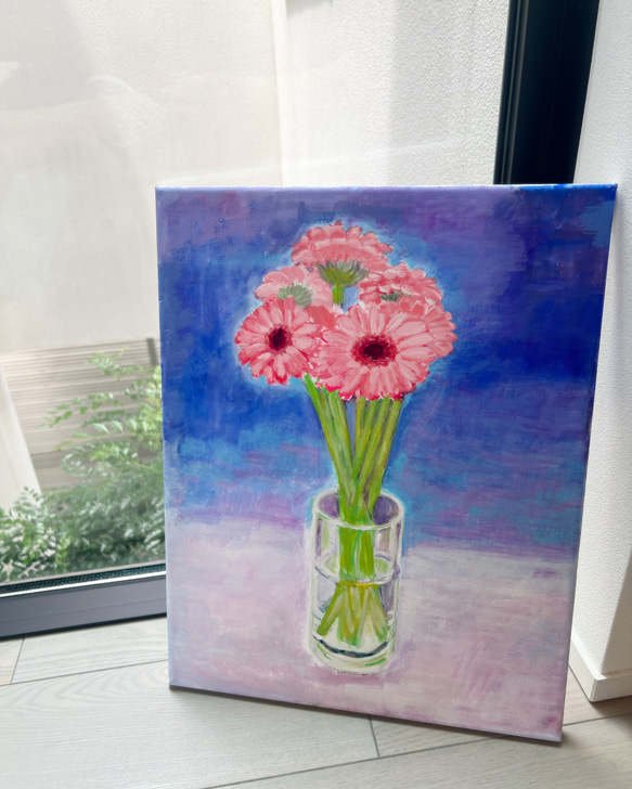 ガーベラの絵、花の絵、アート、キャンバス、オリジナル、手描き