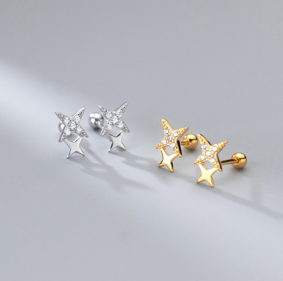 ピアス シルバー925 小ぶりネジキャッチ ダブル 四芒星 ピアス