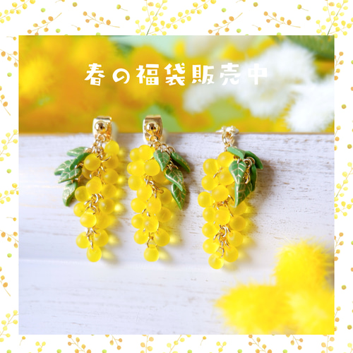 販売終了】春風にゆれるミモザのイヤリング、ピアス・受注制作