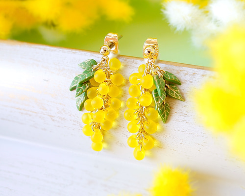 レジンヘアゴム 大ぶり ベビーイエロー ミモザ 春 お花たっぷり