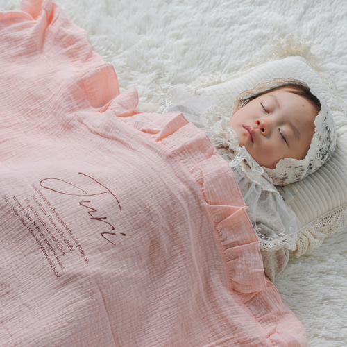 3営業日発送 名入れ フリルガーゼブランケット ピンク おくるみ