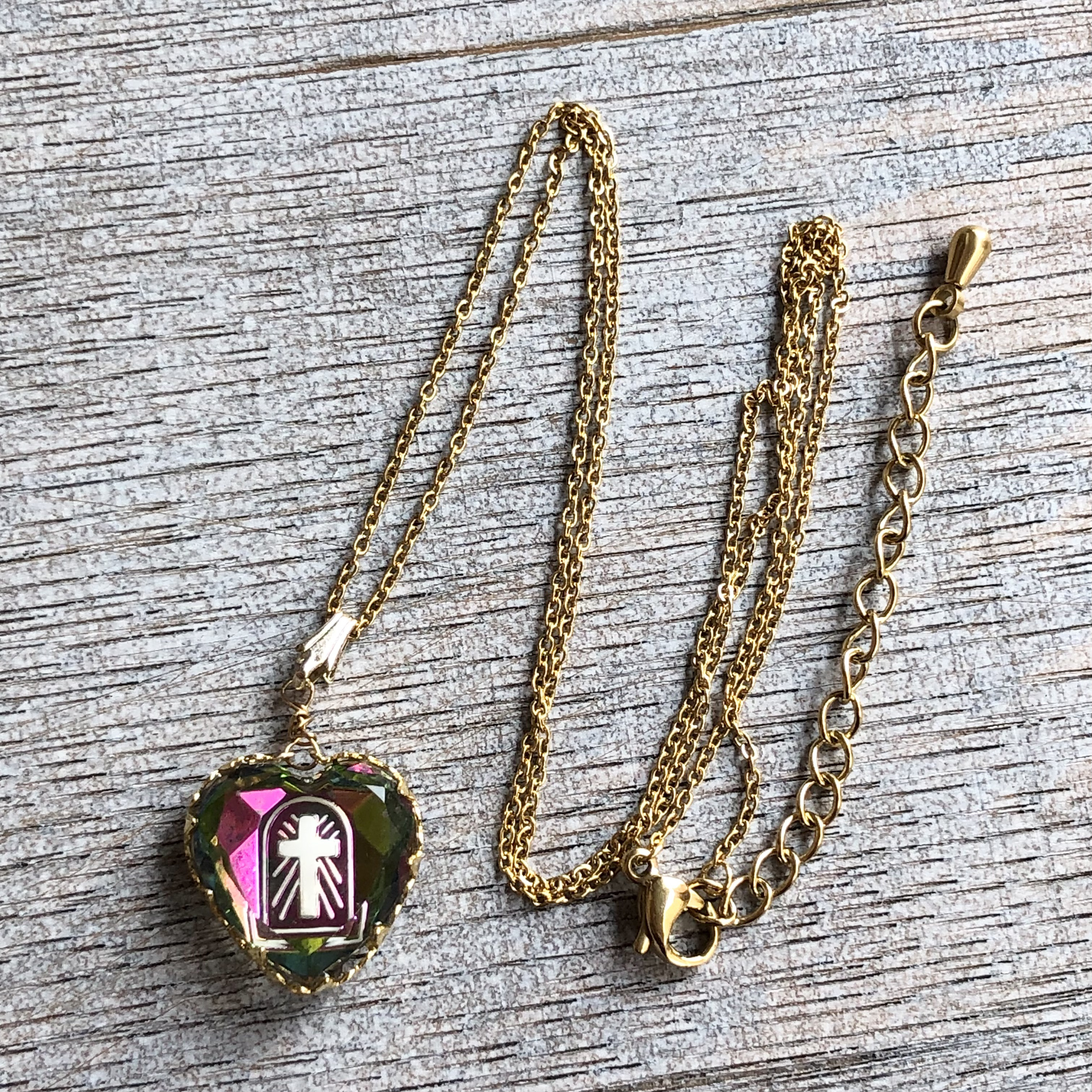 ジャーマン ヴィンテージ クロス 十字架 ハート ヴィトレイルミディアム インタリオ ストーン ネックレス ペンダント