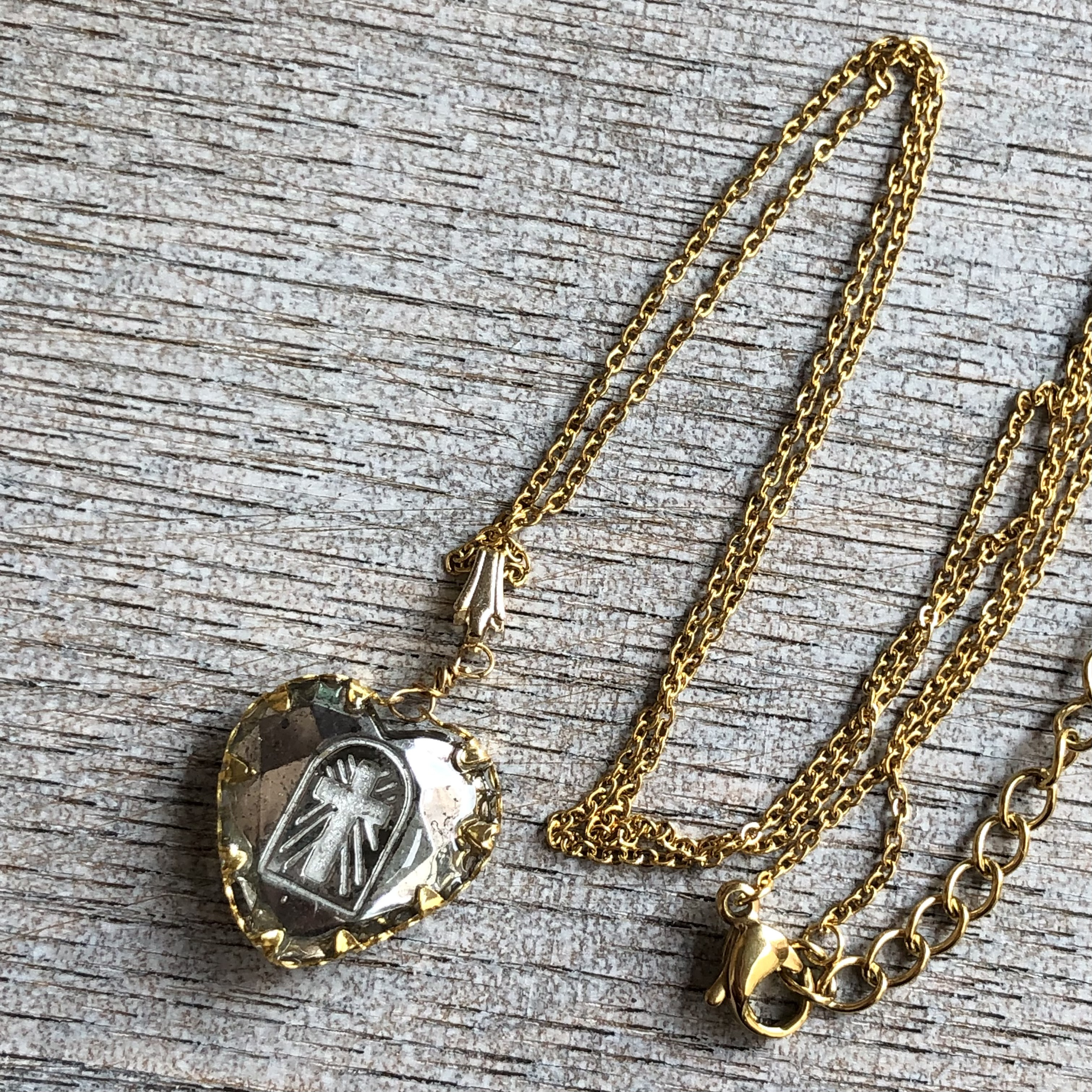 ジャーマン ヴィンテージ クロス 十字架 ハート ヴィトレイルミディアム インタリオ ストーン ネックレス ペンダント