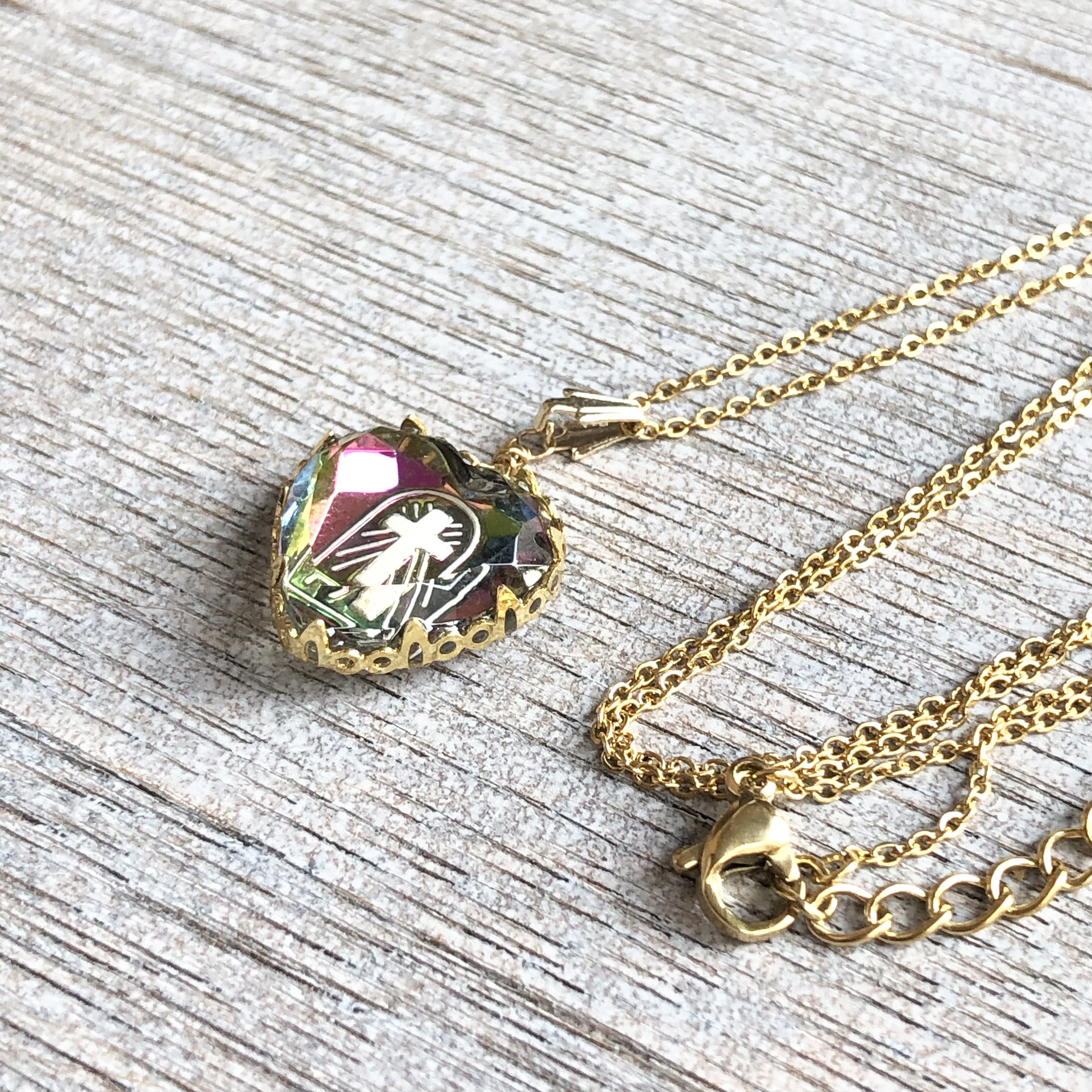 ジャーマン ヴィンテージ クロス 十字架 ハート ヴィトレイルミディアム インタリオ ストーン ネックレス ペンダント