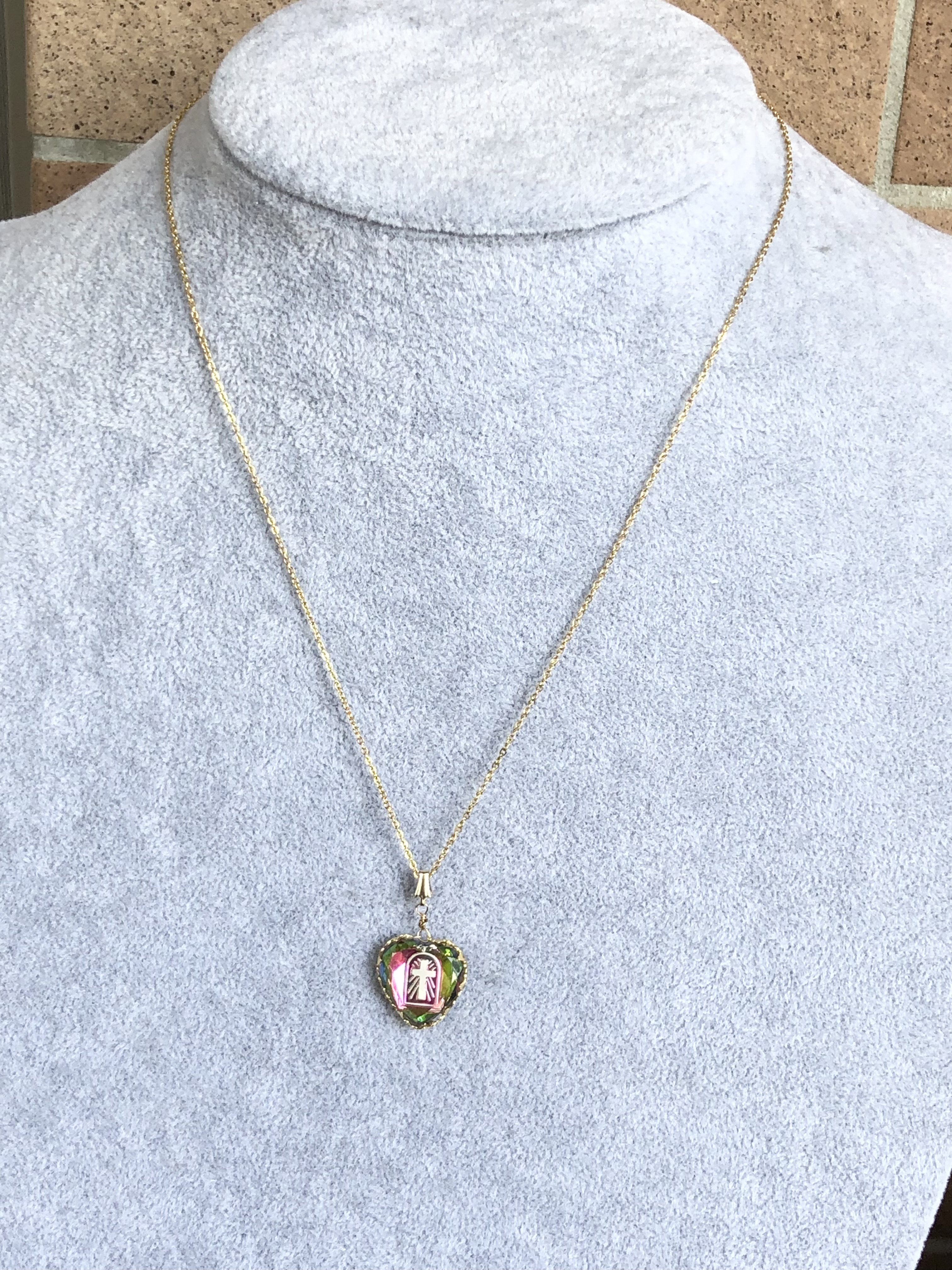 ジャーマン ヴィンテージ クロス 十字架 ハート ヴィトレイルミディアム インタリオ ストーン ネックレス ペンダント