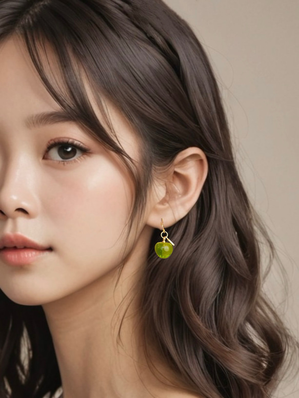 りんごのピアス・イヤリング/green apple/青リンゴ/黄緑/青緑 9枚目の画像