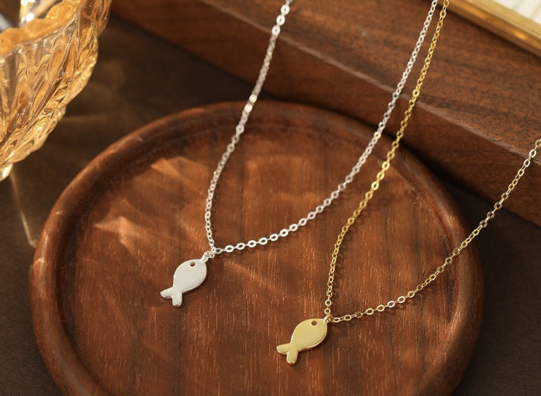 ゴールドシルバーs925魚ネックレス0282