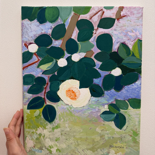 椿の絵、花の絵、アート、現代アート、flower art、オリジナル