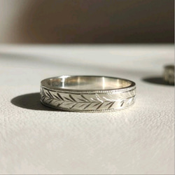 シルバーリング 彫り模様 勿忘草 オリジナル SV925 地金 彫金 モダン