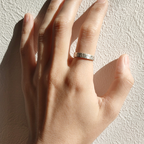 シルバーリング 彫り模様 勿忘草 オリジナル SV925 地金 彫金 モダン