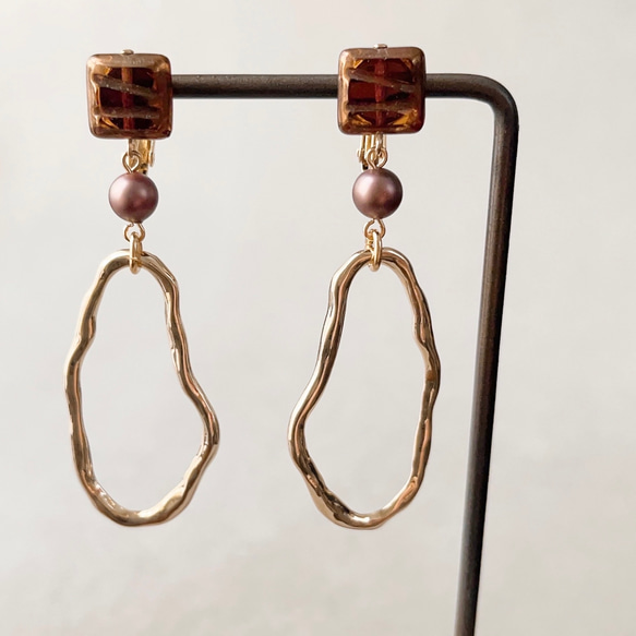 ✴︎chocolate✴︎ イヤリング【Hijiri】ネジバネ式イヤリング　バレンタイン　ブラウン 2枚目の画像