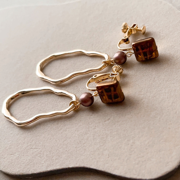 ✴︎chocolate✴︎ イヤリング【Hijiri】ネジバネ式イヤリング　バレンタイン　ブラウン 4枚目の画像