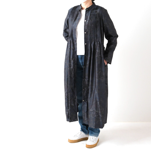 本場大島紬 ロングワンピース ピンタック 本場大島紬 ピンタックロングワンピース 証紙有り 大島紬