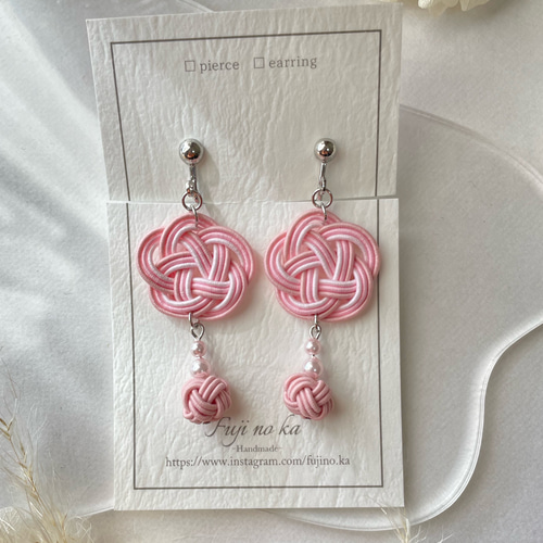 梅結び＊春風感じる桜の水引アクセサリー/No.2 イヤリング