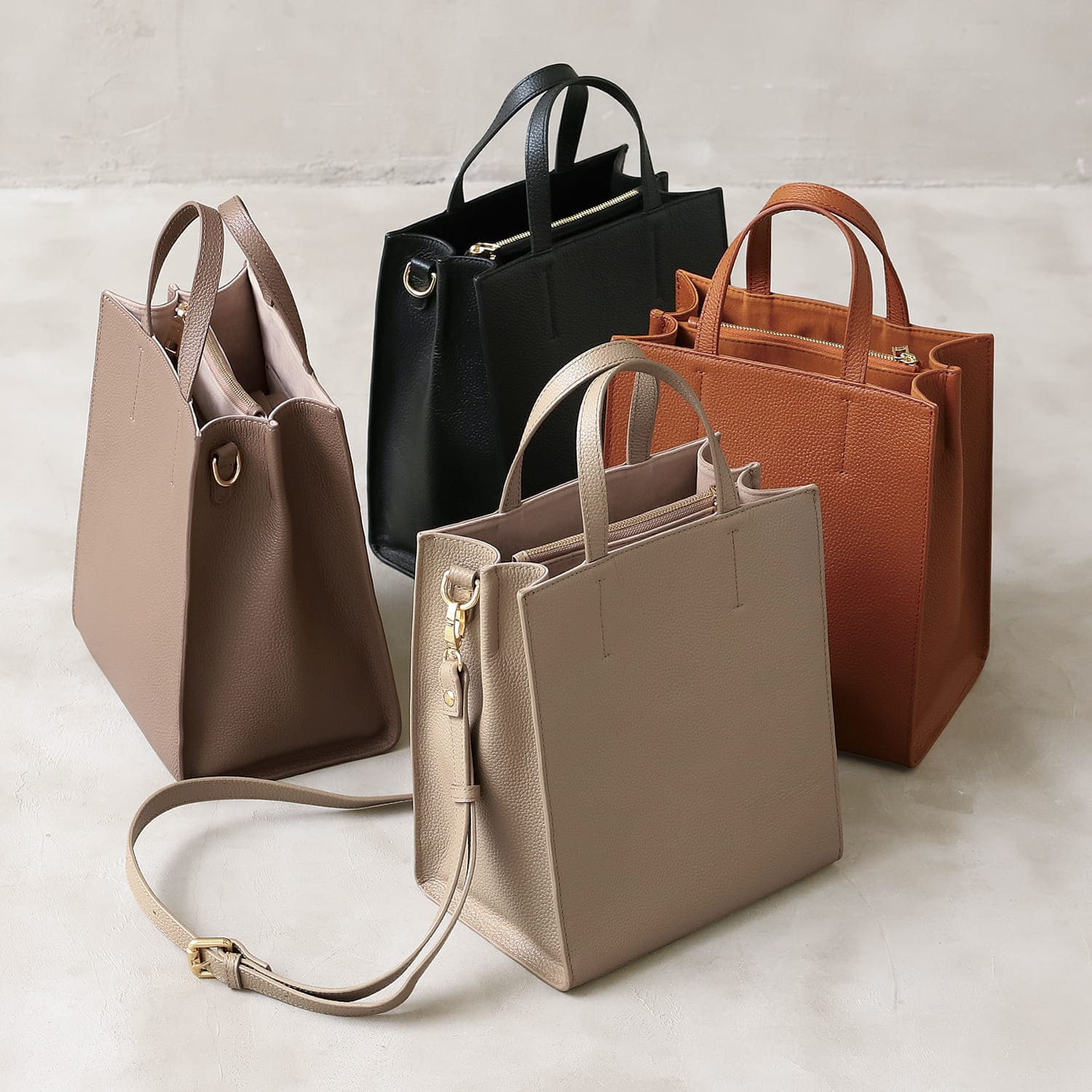 縦型トート ショルダーベルト付き 本革 トート 小さめ 5ポケット 軽量 自立 仕切り 斜め掛け レザー / RT10