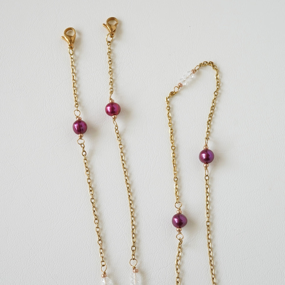 ★SALE　汗や水に強い　サージカルステンレス　マスクホルダー　マスクチェーン　淡水パール　きらきら　ガラスビーズ 3枚目の画像