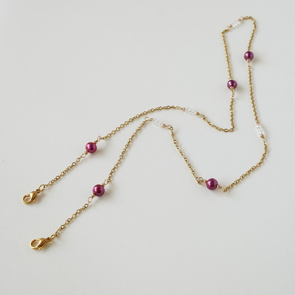 ★SALE　汗や水に強い　サージカルステンレス　マスクホルダー　マスクチェーン　淡水パール　きらきら　ガラスビーズ 1枚目の画像