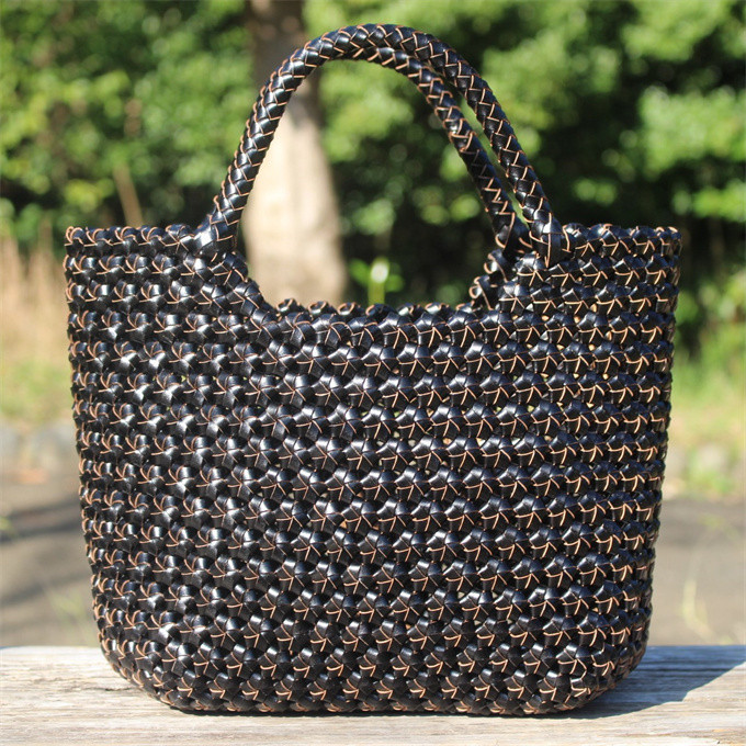 ギフト プレゼント 山葡萄風 六角花結び編み かごバッグ 母の日 ギフト プレゼント 牛革 革編み込み 山葡萄風 六角