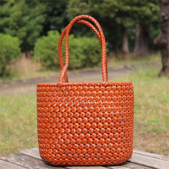 母の日 ギフト プレゼント 牛革 革編み込み 山葡萄風 六角花結び編み かごバッグ 籠 BAG バッグ 職人の手作り