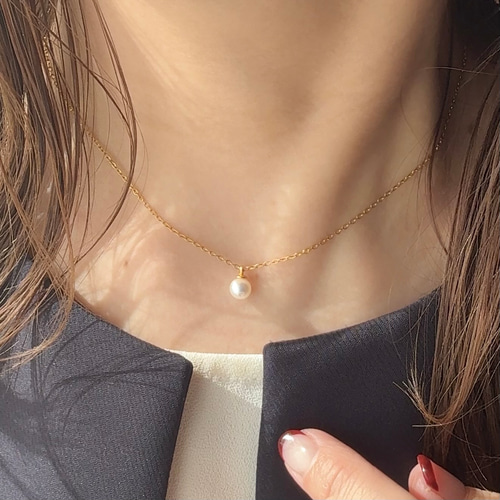 一粒ベビーパールネックレス | 淡水真珠 | 小粒 | 5mm | 金属