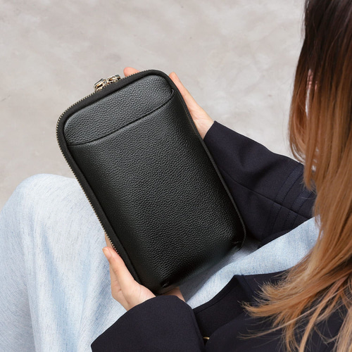長財布も入る スマホショルダー ポーチ 本革 7インチスマホ収納 お財布