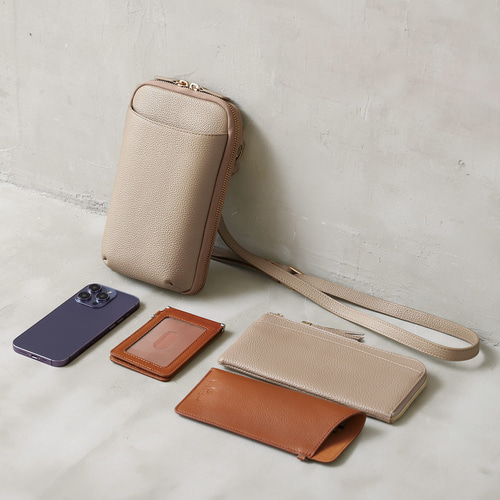 長財布も入る スマホショルダー ポーチ 本革 7インチスマホ収納 お財布