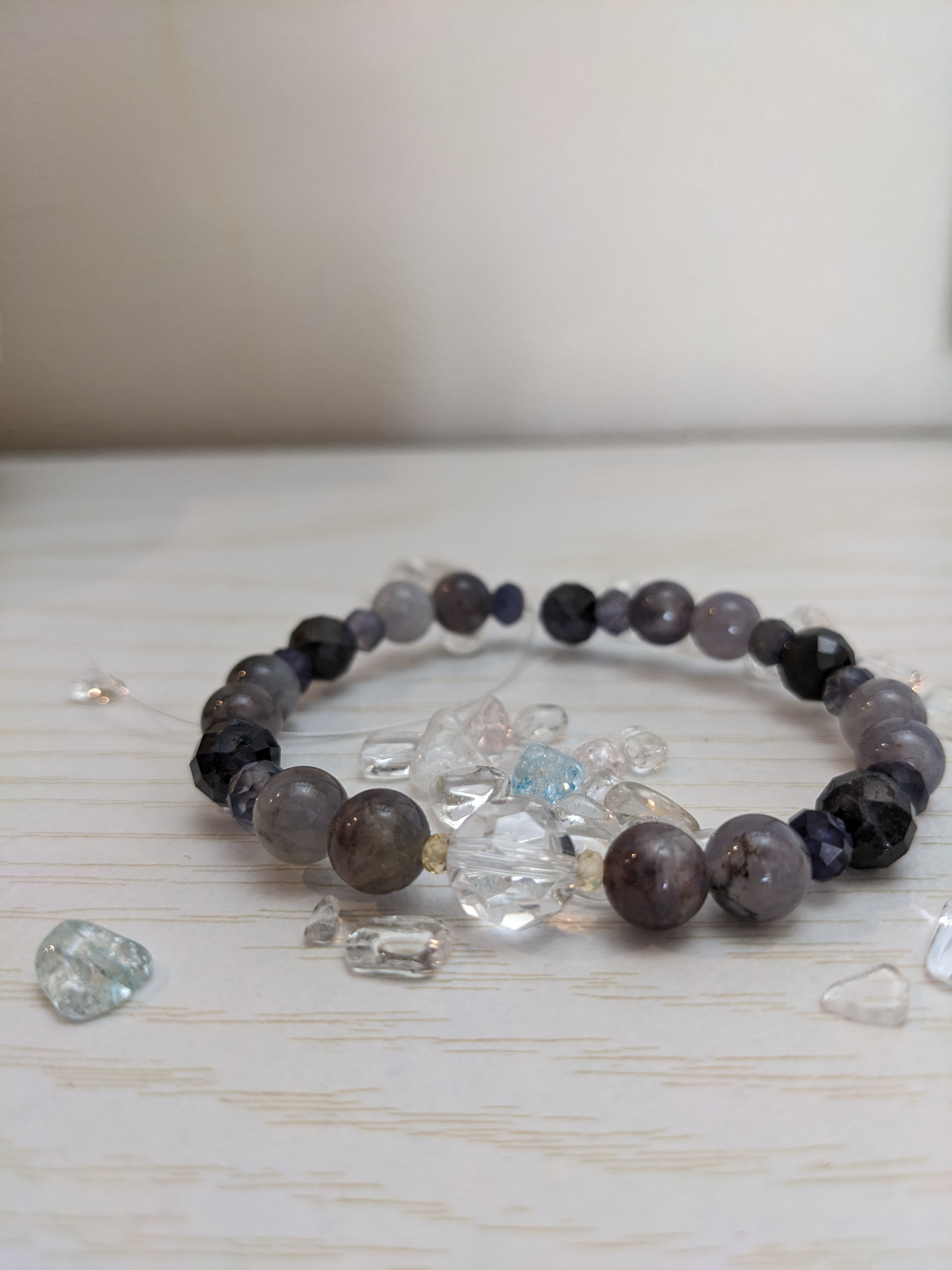 【送料無料】人生を導く羅針盤★希少なブラッドショットアイオライト、アイオライト、バッキーボール水晶とシトリン