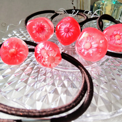 レジンヘアゴム3連お花たっぷり雲ピンク天然石ローズクォーツビジュー