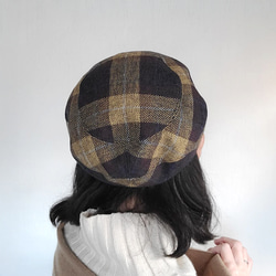 【受注制作】ころん キャスケット やわらかい手触り コットンツイード マスタード チェック コンパクト Mサイズ 帽子 7枚目の画像