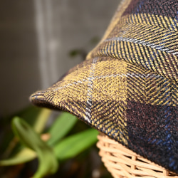 【受注制作】ころん キャスケット やわらかい手触り コットンツイード マスタード チェック コンパクト Mサイズ 帽子 11枚目の画像