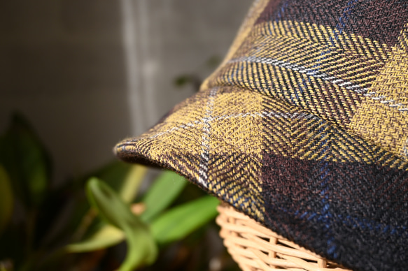 【受注制作】ころん キャスケット やわらかい手触り コットンツイード マスタード チェック コンパクト Mサイズ 帽子 11枚目の画像