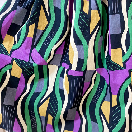 アートな幾何学柄のタックスカート 受注制作 大人 レディース ロング