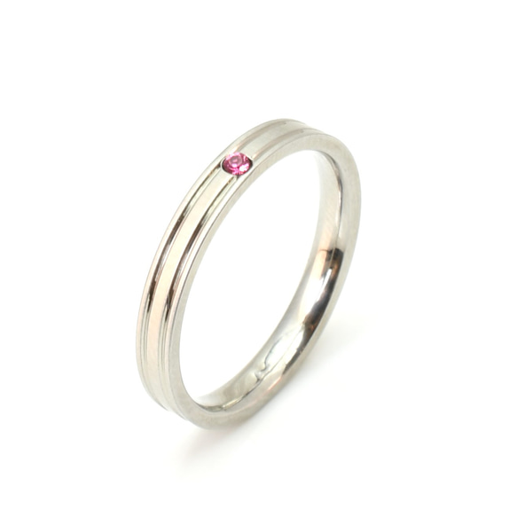 【単品・誕生石セットも可】シンプルダブルラインリング 結婚指輪 記念日 ご褒美リング サージカルステンレス 1枚目の画像
