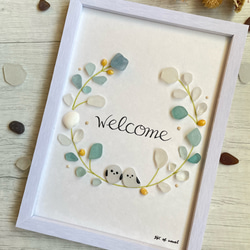 1215 ローズムーンとプリンセス うさぎ 花インテリア シーグラスアート 置物 み*ん様 7-57「うさぎとすずらん」シーグラスアート うさぎ