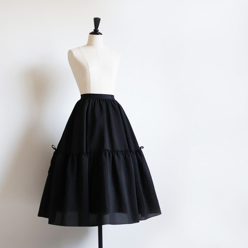 落ち着いた丈感◎】【ロング丈】リボン付きシャンブレースカート