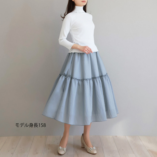 落ち着いた丈感◎】【ロング丈】リボン付きシャンブレースカート