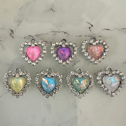 1個 ハート 合金 ガラス 宝石 チャーム シルバー チャーム ギルドバイ