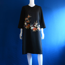 着物リメイク ロングワンピース（絹大島紬）Vネック 長袖 ワンピース