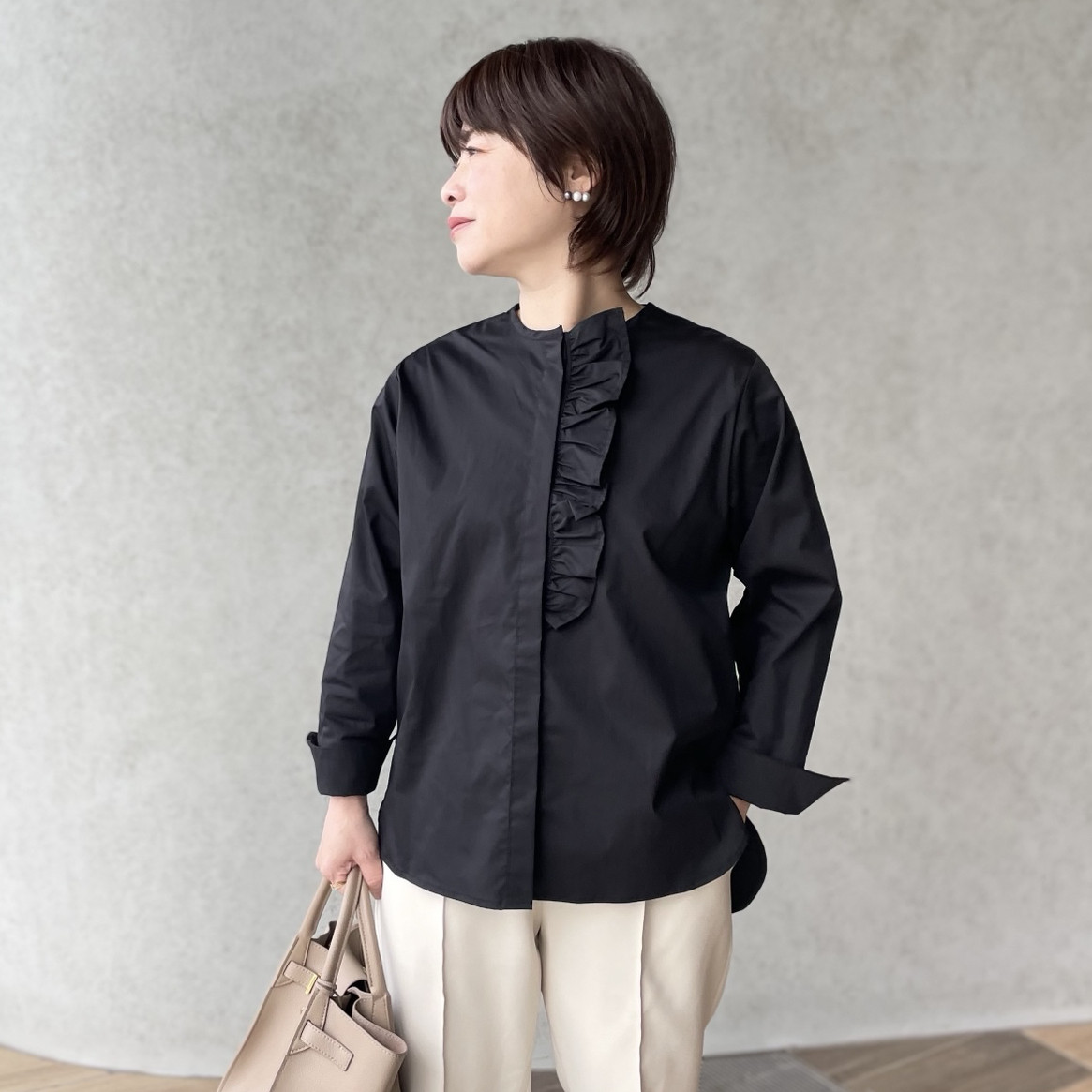小柄S■フリルが取り外せる 2wayコットンブラウス 黒■卒業式 入学式 フォーマル OTM-005 877865