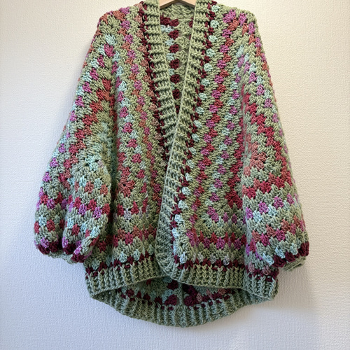 tela 手編み カラフルニット カーディガン 古着 フラミンゴ tela ニットカーディガン 手編み ヴィンテージ カラフル 鳥