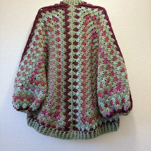 tela 手編み カラフルニット カーディガン 古着 フラミンゴ tela 手編み カラフルニット カーディガン 古着 フラミンゴ