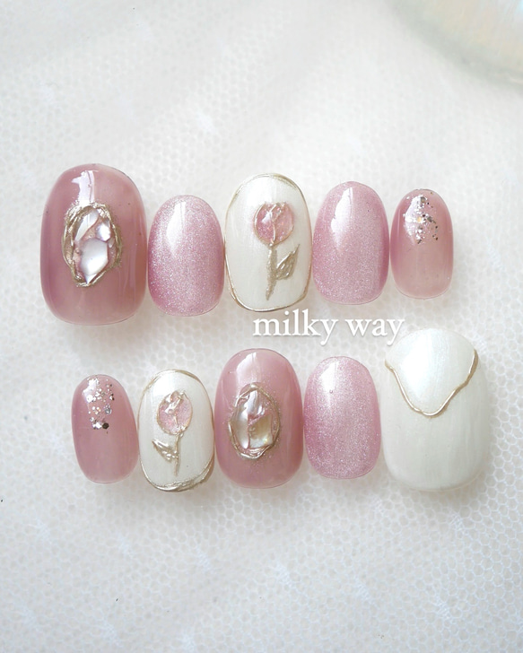 No.47 ニュアンスピンク×チューリップネイル ブライダルネイル