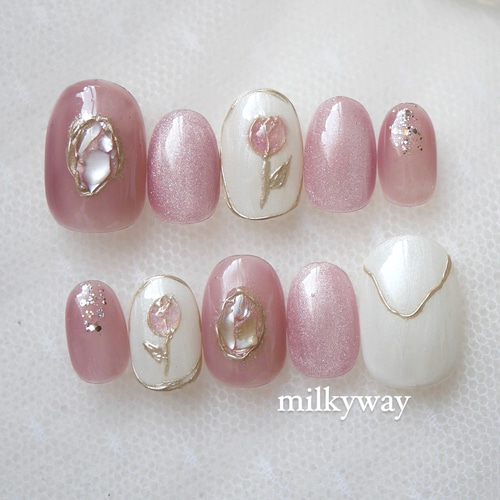 No.47 ニュアンスピンク×チューリップネイル ブライダルネイル