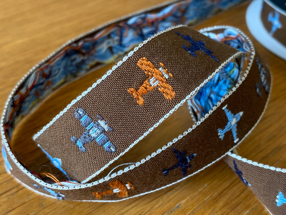 新商品！『日本製　チロリアンテープ　チロルテープ　飛行機　ジャガード　45－ブラウン』～20㎜巾×1m単位でカット～　 1枚目の画像