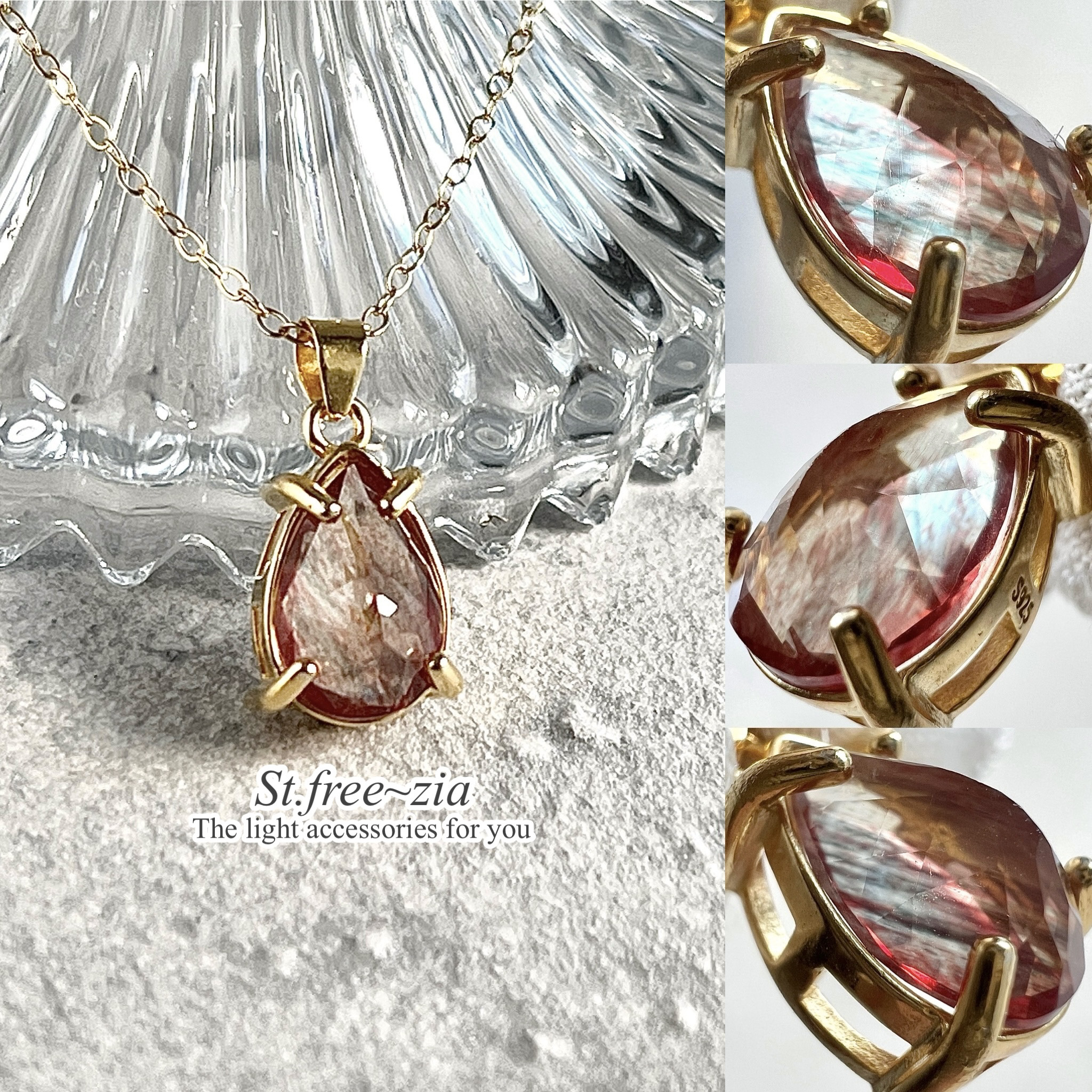 宝石質アンデシンAAAA☆ペアシェイプ11×7.3mm☆天然石ネックレス☆爪留めネックレス