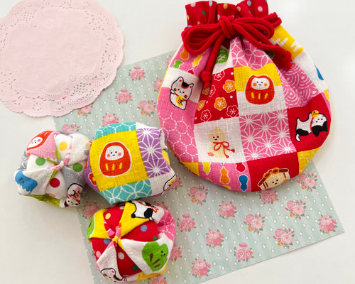 ちいさなほおずきお手玉とミニ丸巾着セット☆昔の遊び☆昭和レトロ☆お