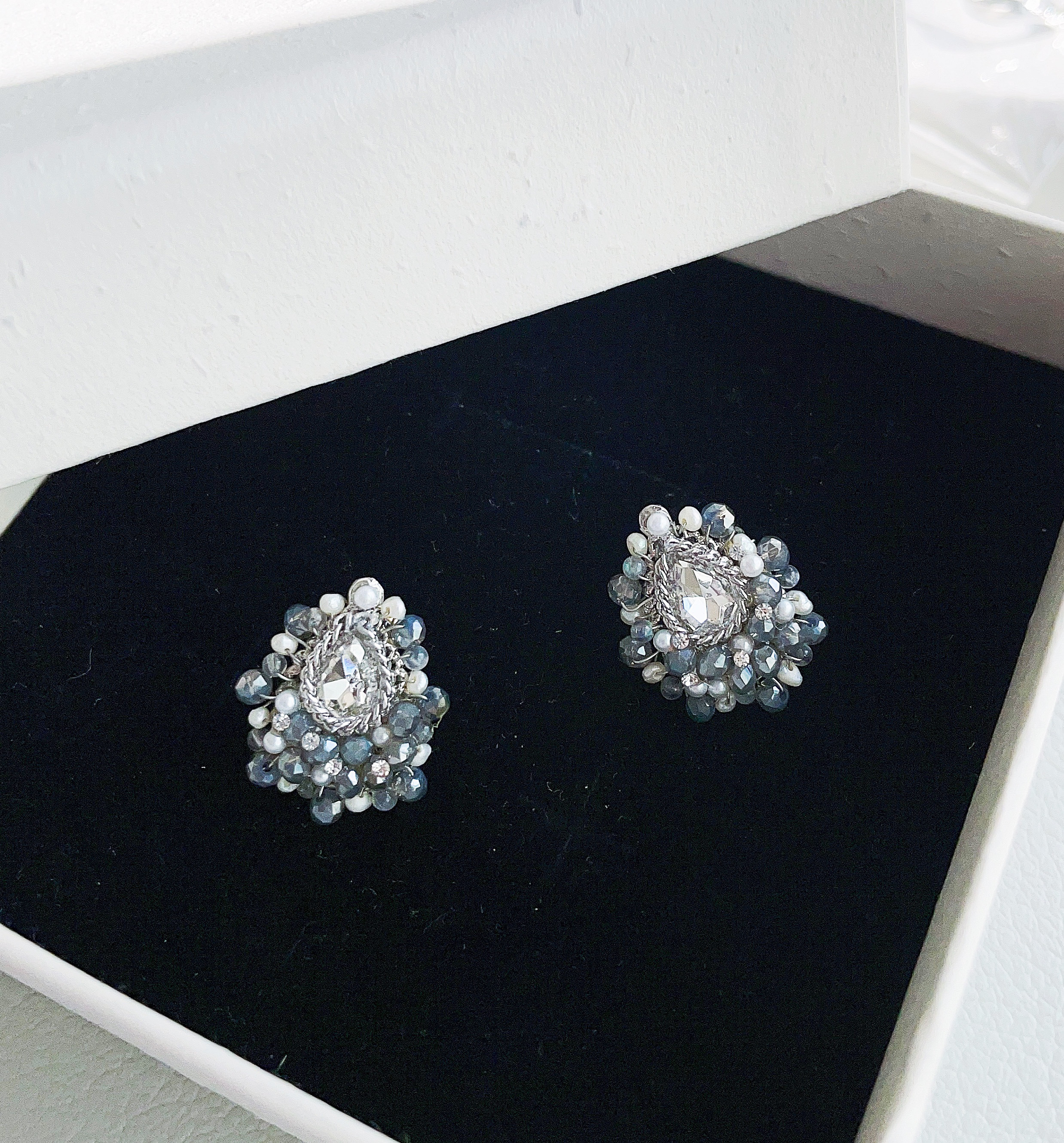 《1点物　セレクト》 天然石　淡水パール　編み込み　ピアス