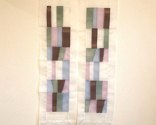 【韓国】暖簾、のれん、間仕切り、ポジャギ、オクサ、絹、ハンドメイド ポジャギ オクサの暖簾 アンティークカラー カーテン Mujige